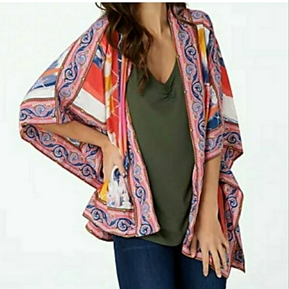 Tolani Collection Open Front Abstract Kimono Size… - image 1